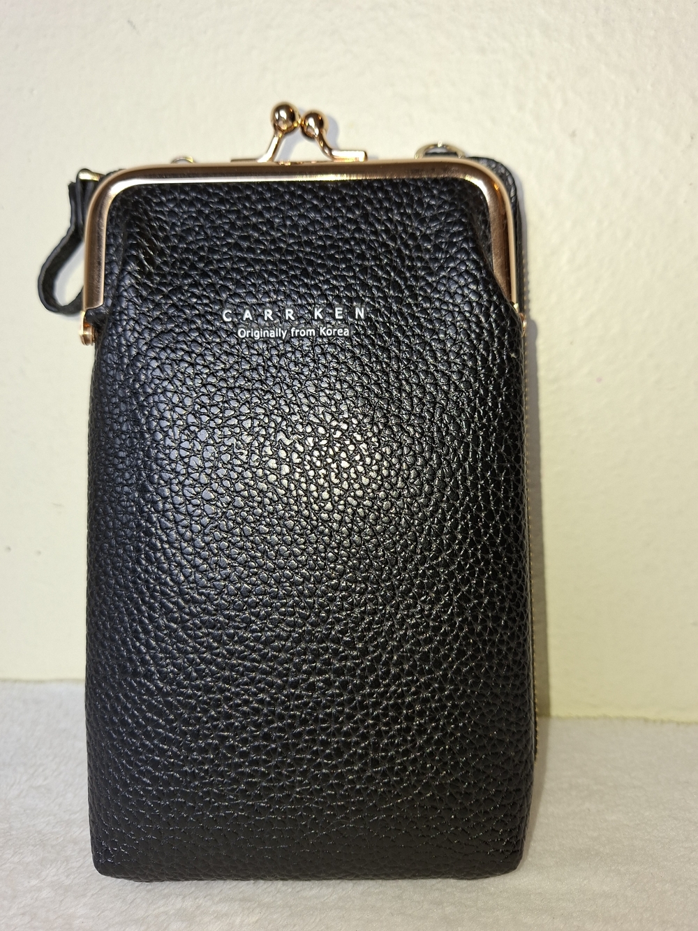 Black Pebble Leather Crossbody Phone Bag